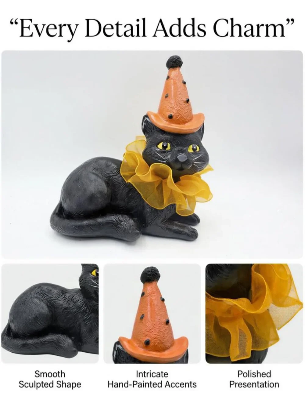 Black Cat Witch Figurine Halloween Resin Spooky Cute Tabletop Décor